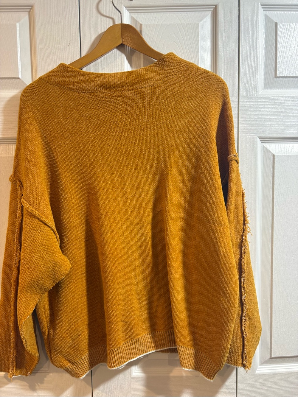 Zenana XL Mustard Yellow Oversized Exposed Seam Sweater Boho Slouchy Knit - Picture 2 of 6